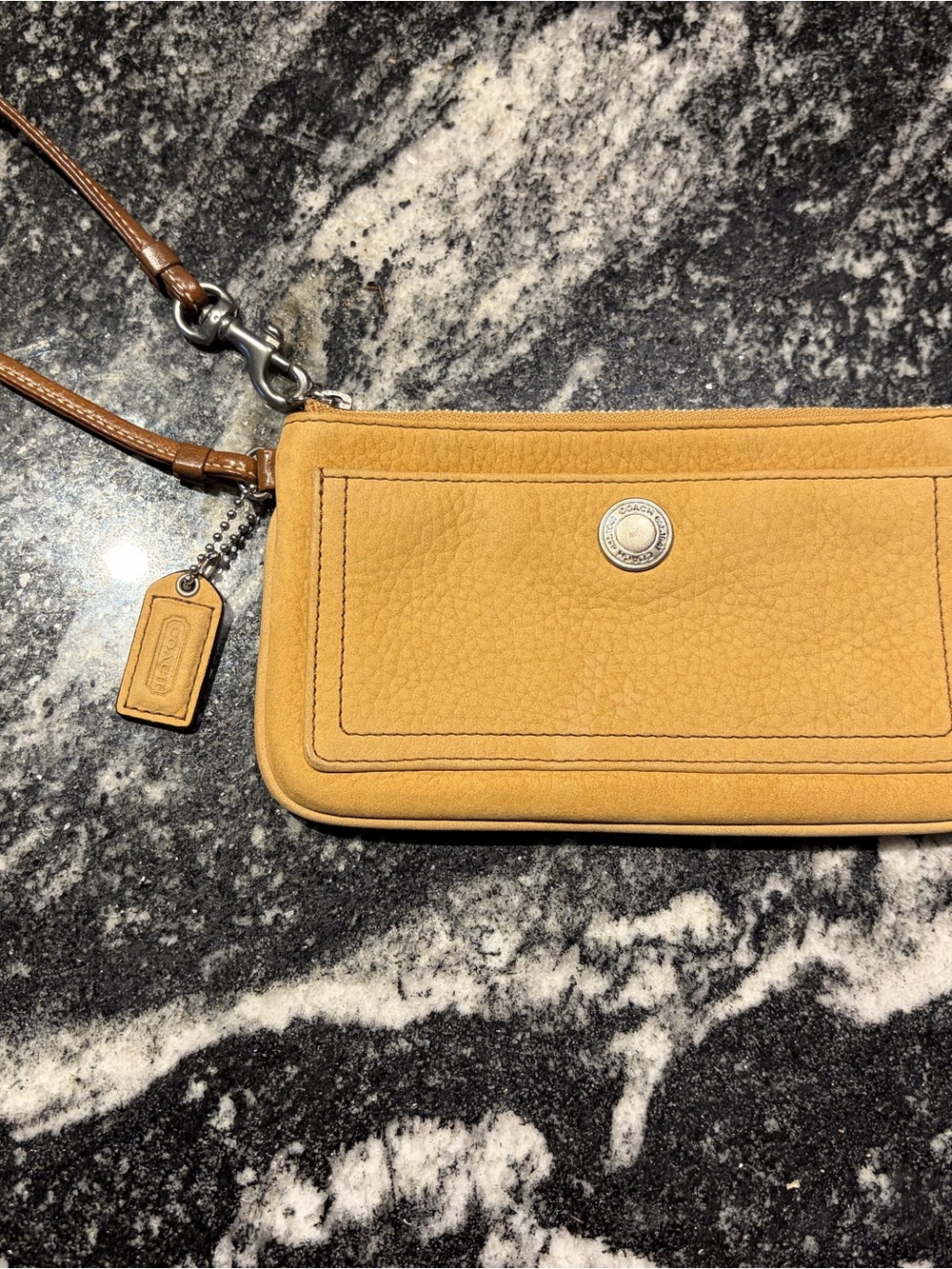 Vintage Coach Beige Leather and Suede Wristlet Clutch